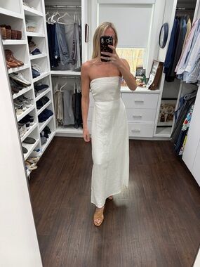 OLAI Strapless White Linen-Blend Maxi Dress S